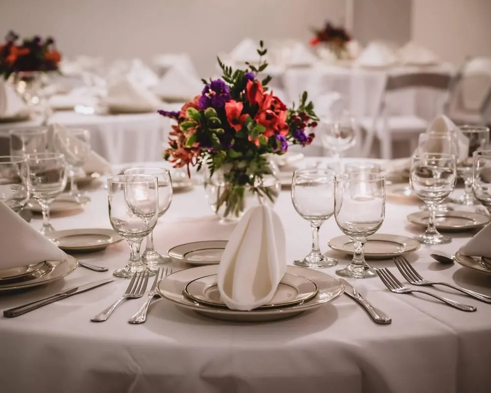 Beacon Hill banquet room set for dinner